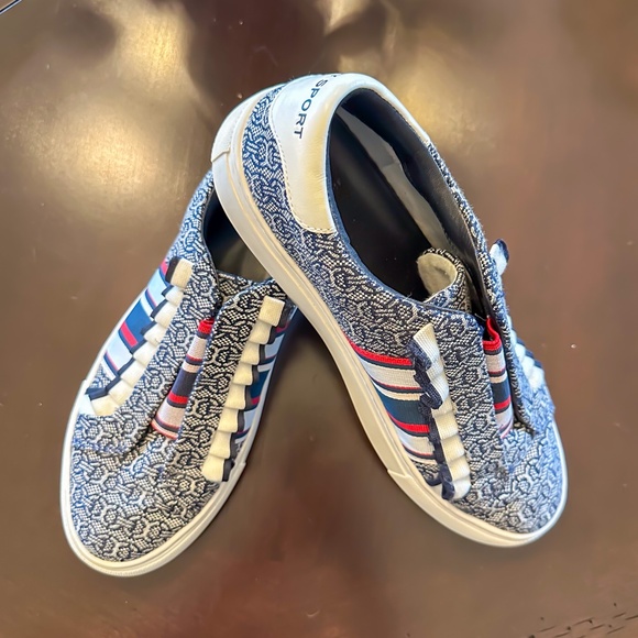 Tory Burch Sport Canvas Slip-On Tennis Shoes -White, Navy, Red - sz 7 -Ltly Worn - Picture 1 of 8
